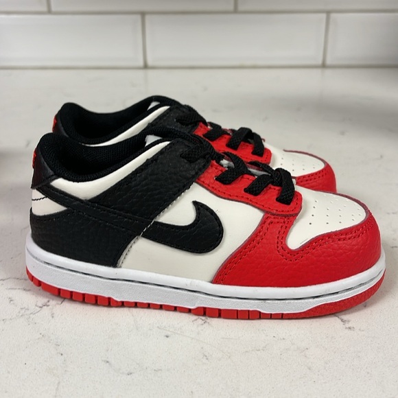 Nike Dunk Low NBA 75th Anniversary Chicago Toddler DC9562-100 Red Black - Picture 16 of 16